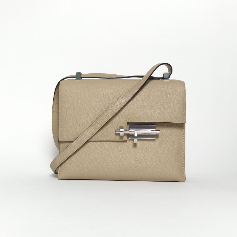 HERMES Verrou手槍包23S2風衣灰Epsom皮A刻銀扣肩背包-0