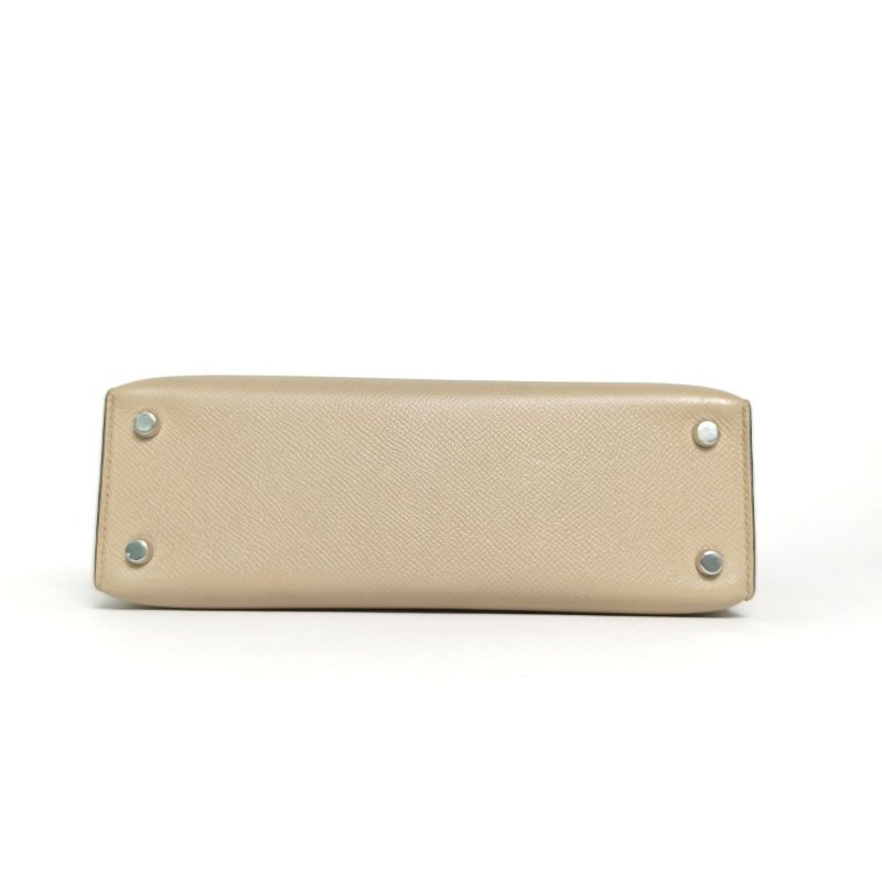 HERMES Verrou手槍包23S2風衣灰Epsom皮A刻銀扣肩背包-4