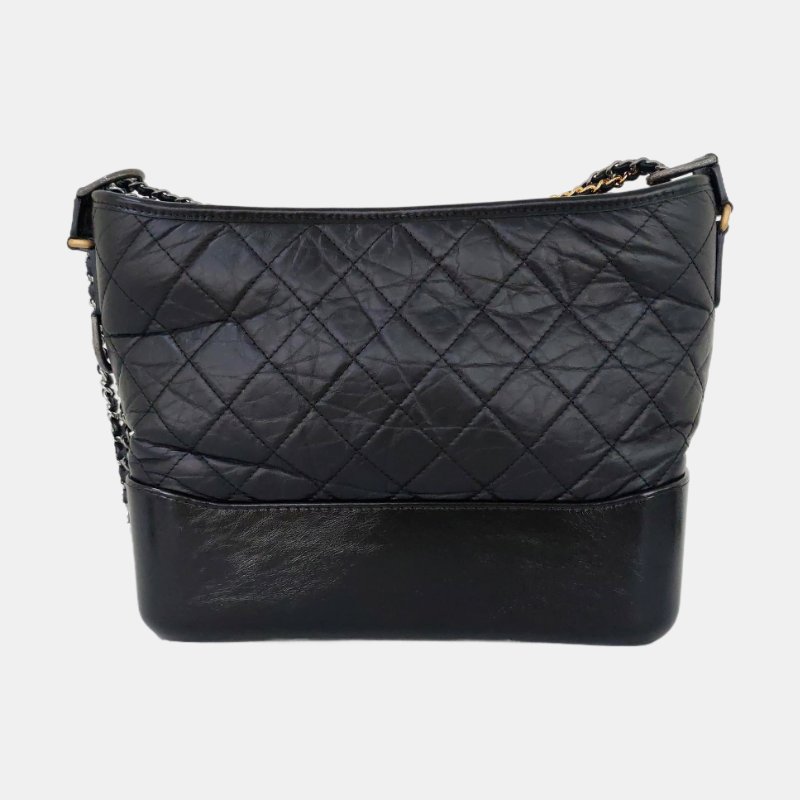 CHANEL GABRIELLE 中號 黑色牛皮菱格紋絎縫流浪包-3