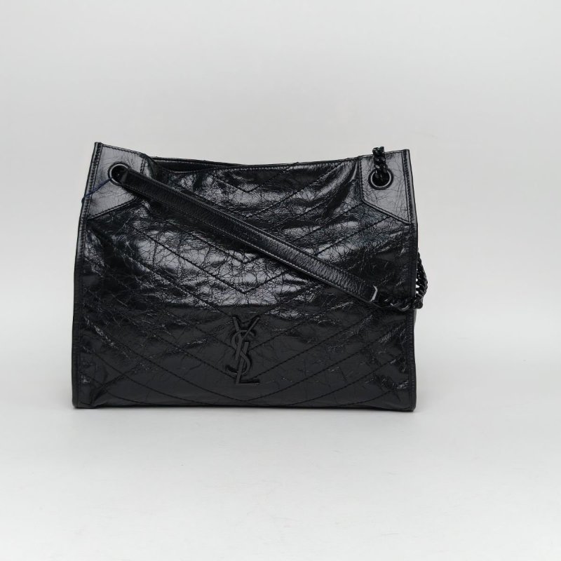 SAINT LAURENT NikiMediumShopping購物袋中號33黑色牛皮黑扣肩背包-0