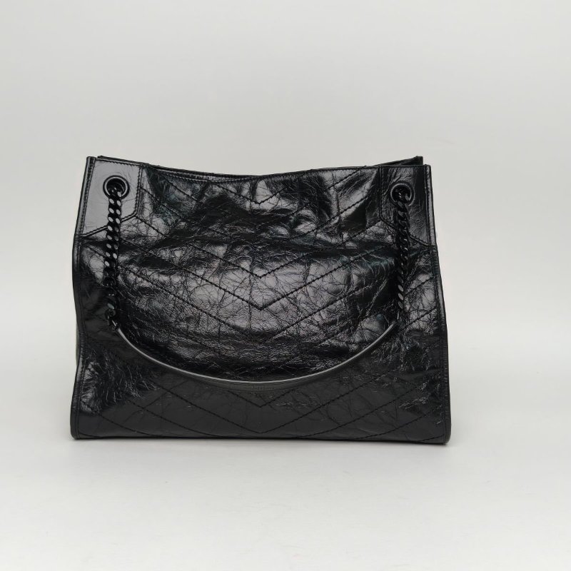 SAINT LAURENT NikiMediumShopping購物袋中號33黑色牛皮黑扣肩背包-1