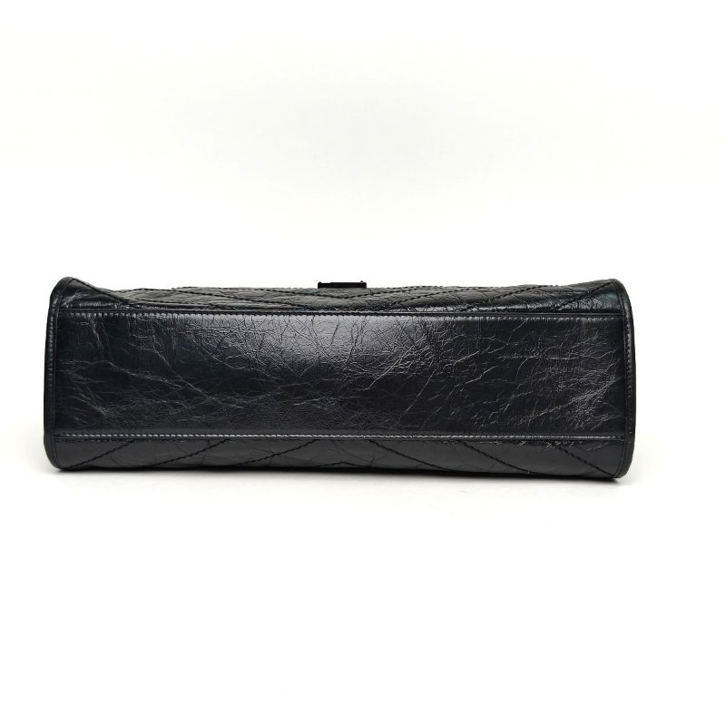 SAINT LAURENT NikiMediumShopping購物袋中號33黑色牛皮黑扣肩背包-3