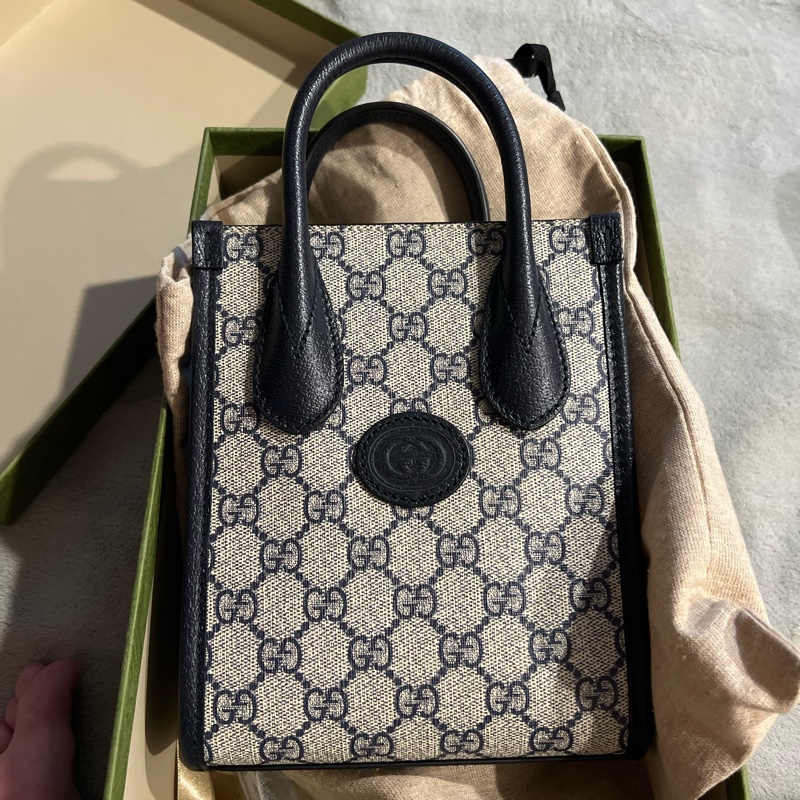 GUCCI 斜背托特包(黑藍色)-5