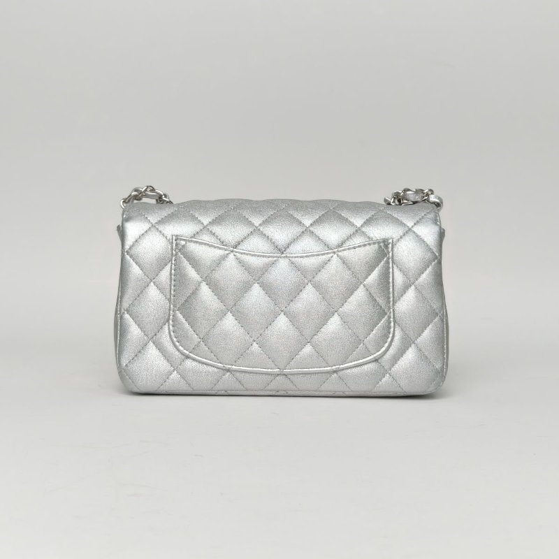 CHANEL CF口蓋包大Mini20銀色羊皮31開銀扣肩背包-1