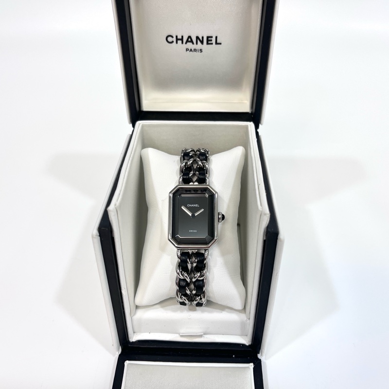 Chanel黑銀Premiere皮穿鏈M號首映錶-0