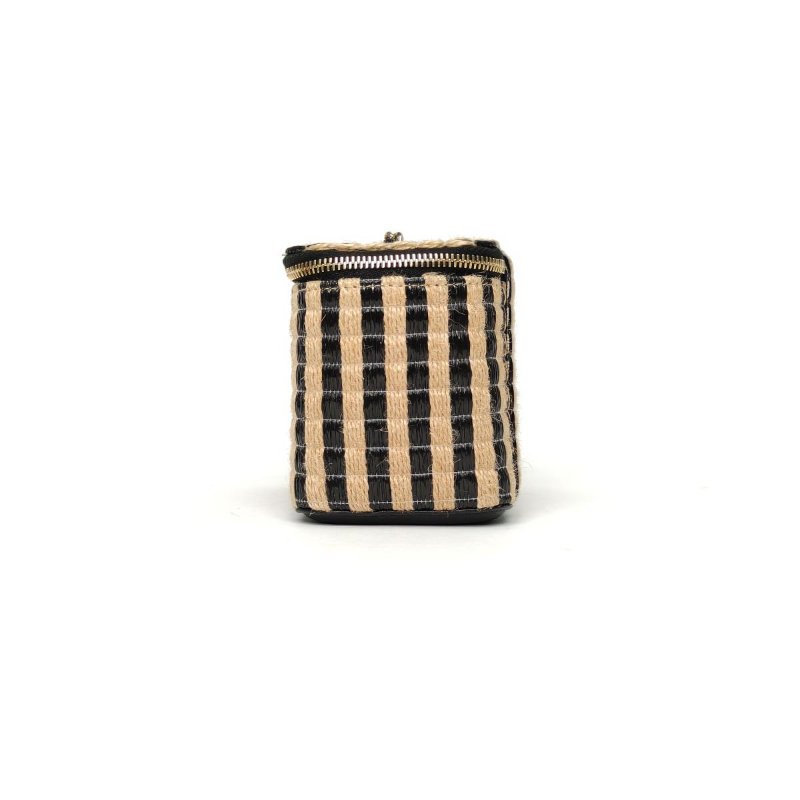 CHANEL 拼色草編30開金扣長盒子化妝包無鏡子16肩背包-3