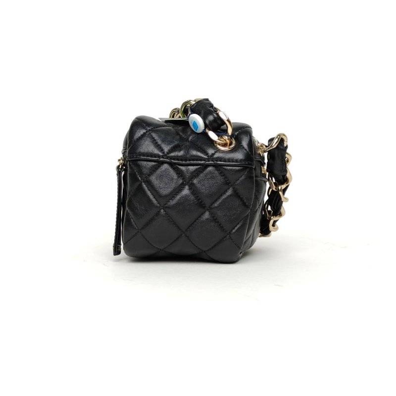 CHANEL 22S方盒子骰子包10.5黑色羊皮32開金扣皮穿鏈手柄肩背包-1