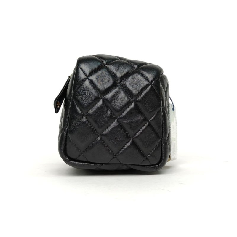 CHANEL 22S方盒子骰子包10.5黑色羊皮32開金扣皮穿鏈手柄肩背包-2