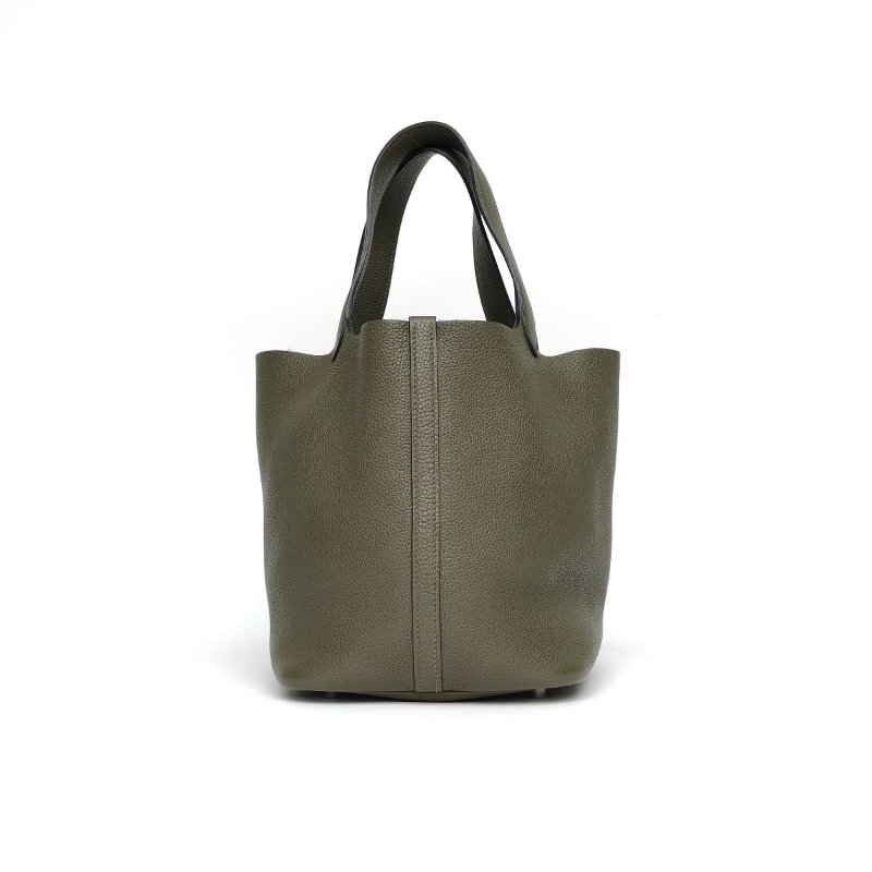 HERMES Picotin22菜籃子6H橄欖綠TC皮A刻銀扣肩背包-1