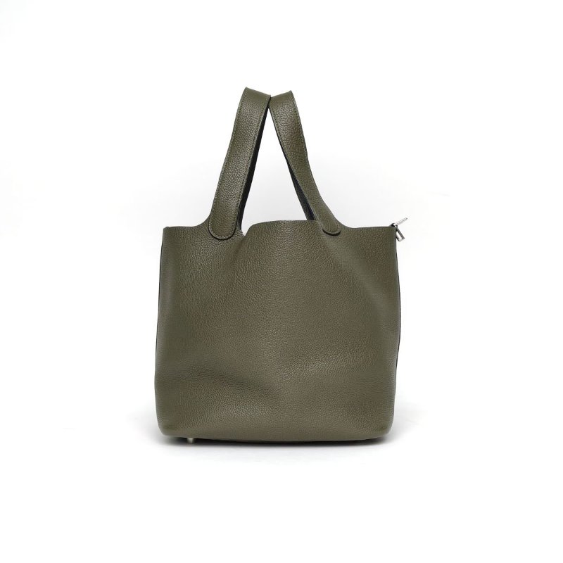 HERMES Picotin22菜籃子6H橄欖綠TC皮A刻銀扣肩背包-2