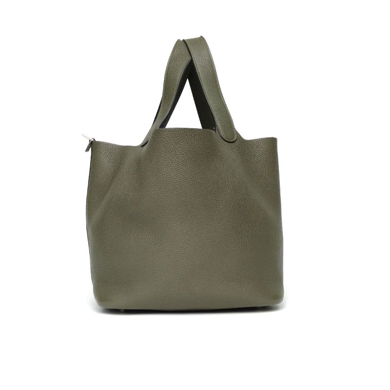 HERMES Picotin22菜籃子6H橄欖綠TC皮A刻銀扣肩背包-3