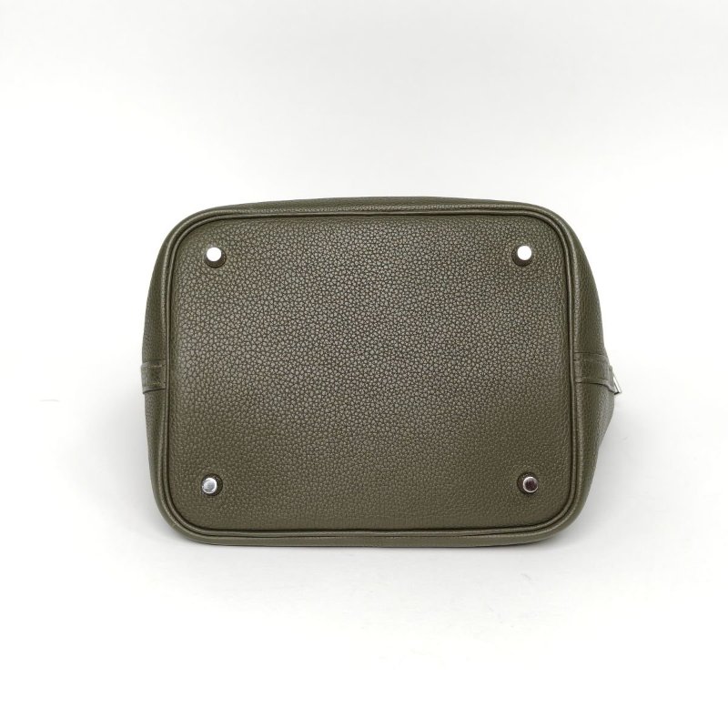 HERMES Picotin22菜籃子6H橄欖綠TC皮A刻銀扣肩背包-4