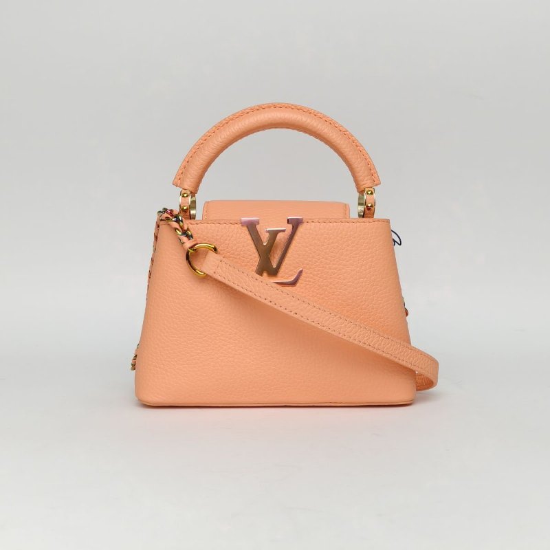 LOUIS VUITTON CapucinesMini21橘色牛皮幻彩扣晶片肩背包-0