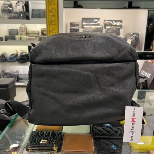 東區正精品㊣GIVENCHY LOGO 黑色尼龍拚皮革前口袋豹紋帆布後背包 RZ5965-6