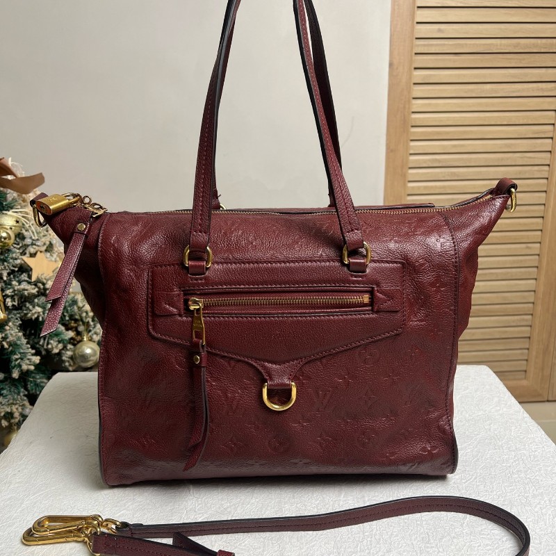 LV路易威登 紅色 老花全皮壓紋托特包 肩背包-0