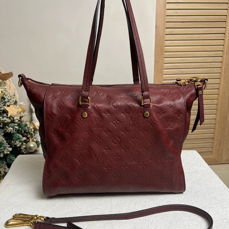 LV路易威登 紅色 老花全皮壓紋托特包 肩背包-1