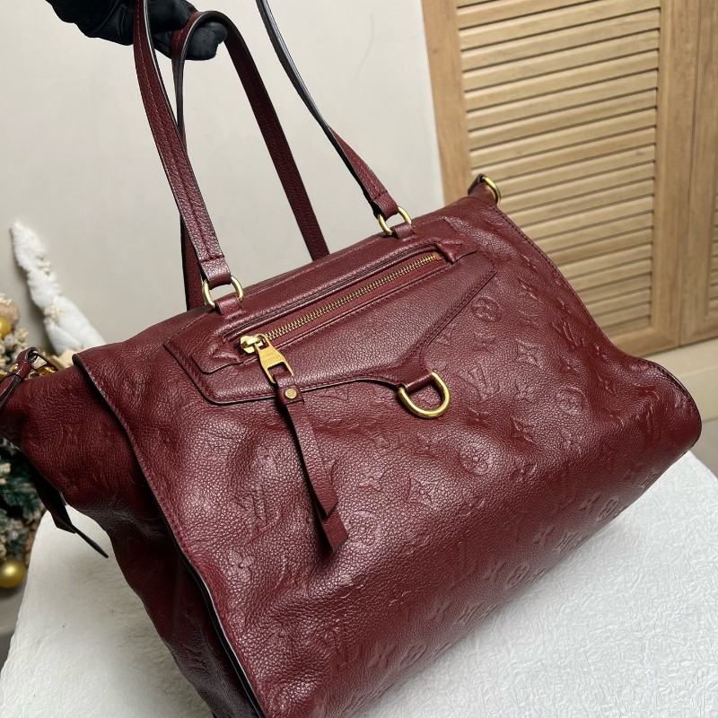 LV路易威登 紅色 老花全皮壓紋托特包 肩背包-3