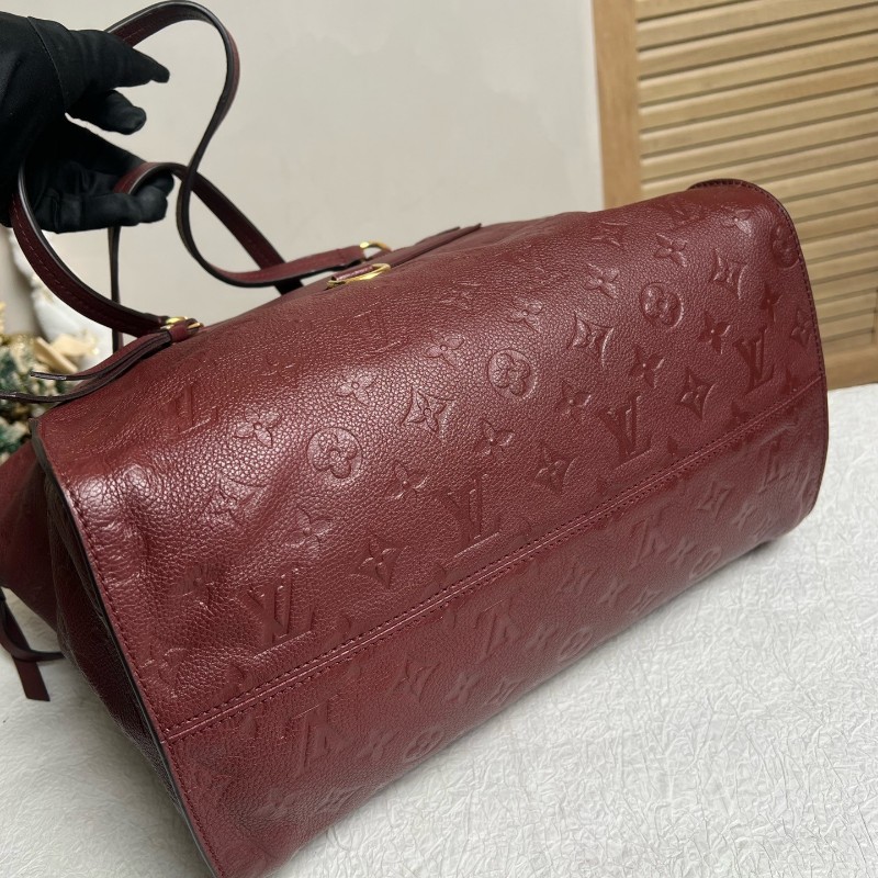 LV路易威登 紅色 老花全皮壓紋托特包 肩背包-5