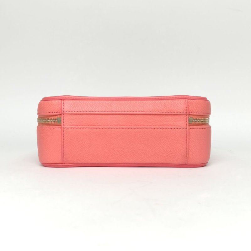 CHANEL VanityCase相機包橫版配手柄中號21粉色荔枝牛皮24開金扣肩背包-4