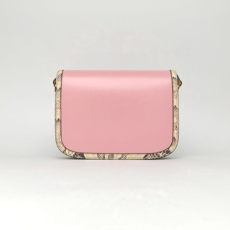 GUCCI 粉色牛皮蛇皮金扣Gucci1955馬銜扣/肩背包-1
