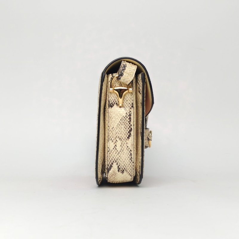 GUCCI 粉色牛皮蛇皮金扣Gucci1955馬銜扣/肩背包-2