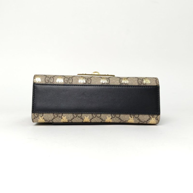 GUCCI Padlock鎖頭包小號20.5蜜蜂印花老花PVC金扣肩背包-4