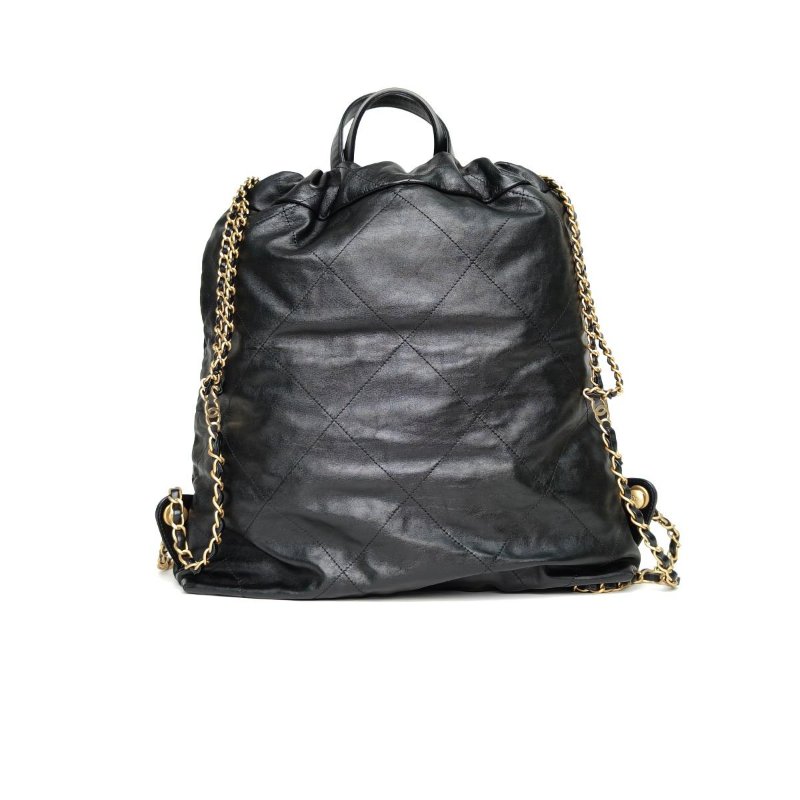 CHANEL 22Bag帶手柄雙肩包大號34黑色牛皮晶片開金扣肩背包-1