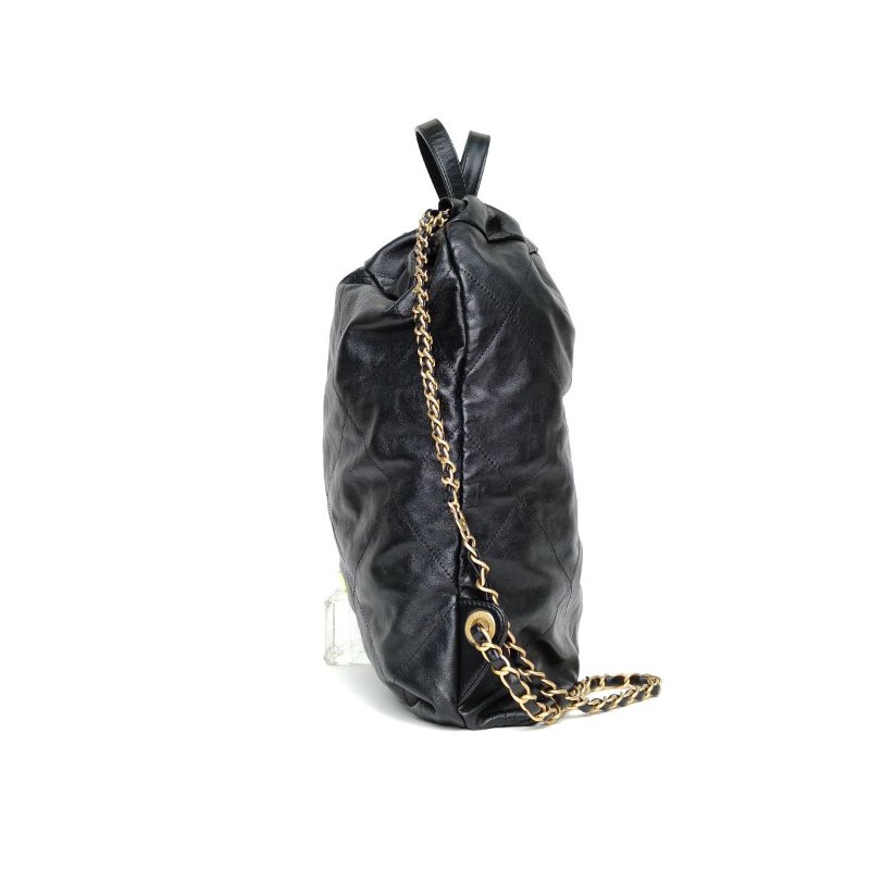 CHANEL 22Bag帶手柄雙肩包大號34黑色牛皮晶片開金扣肩背包-2
