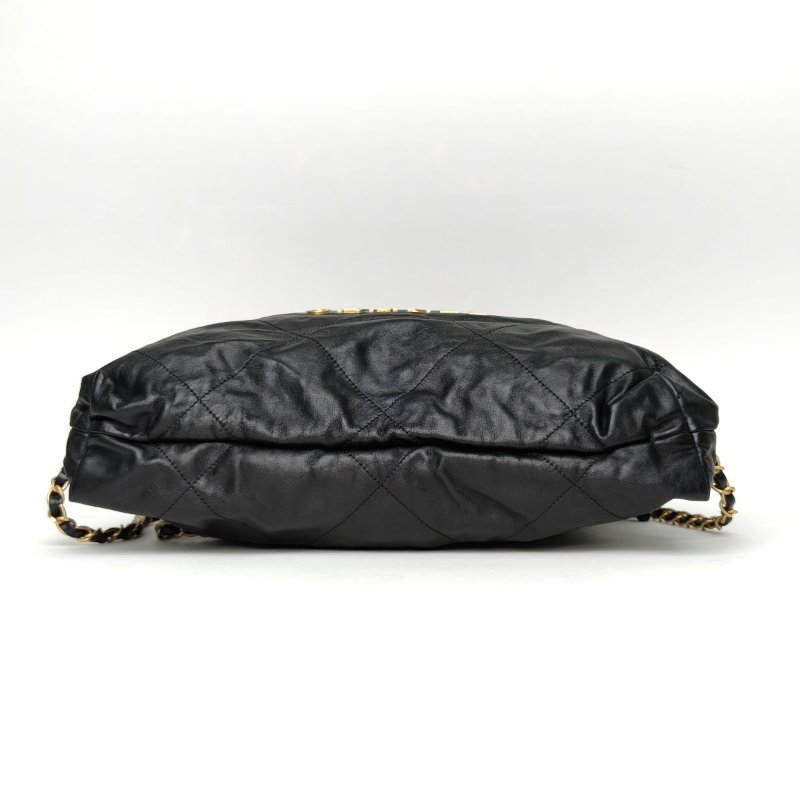 CHANEL 22Bag帶手柄雙肩包大號34黑色牛皮晶片開金扣肩背包-4