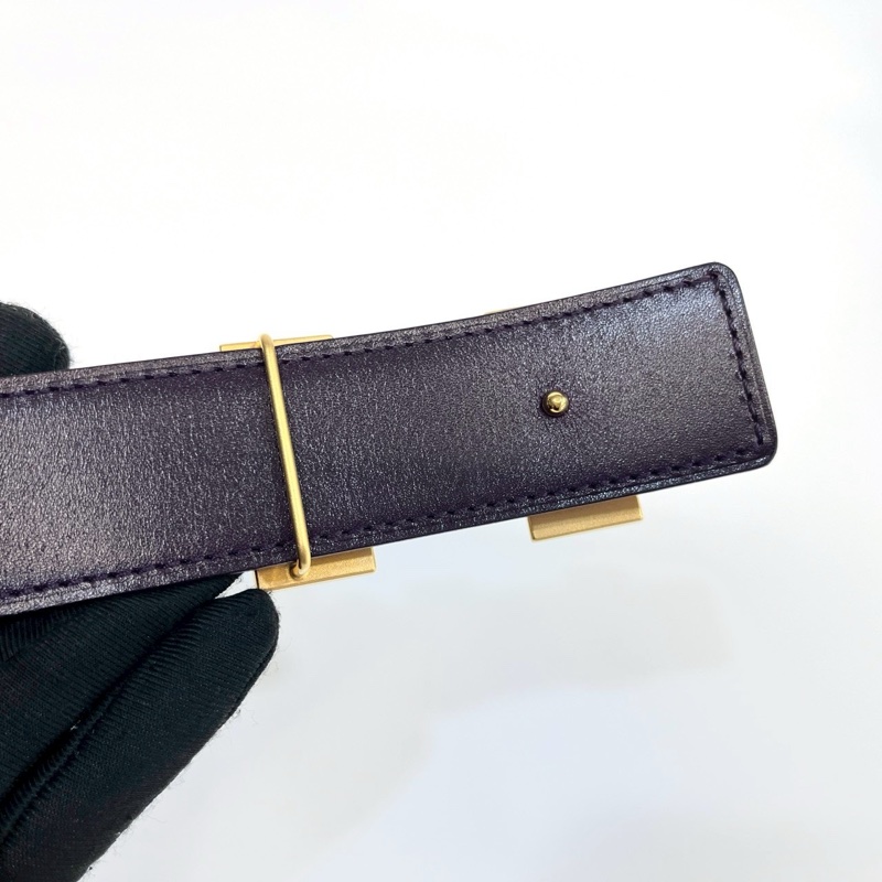 HERMES 59葡萄紫Togo皮內拚Box皮H Strie金釦皮帶-8