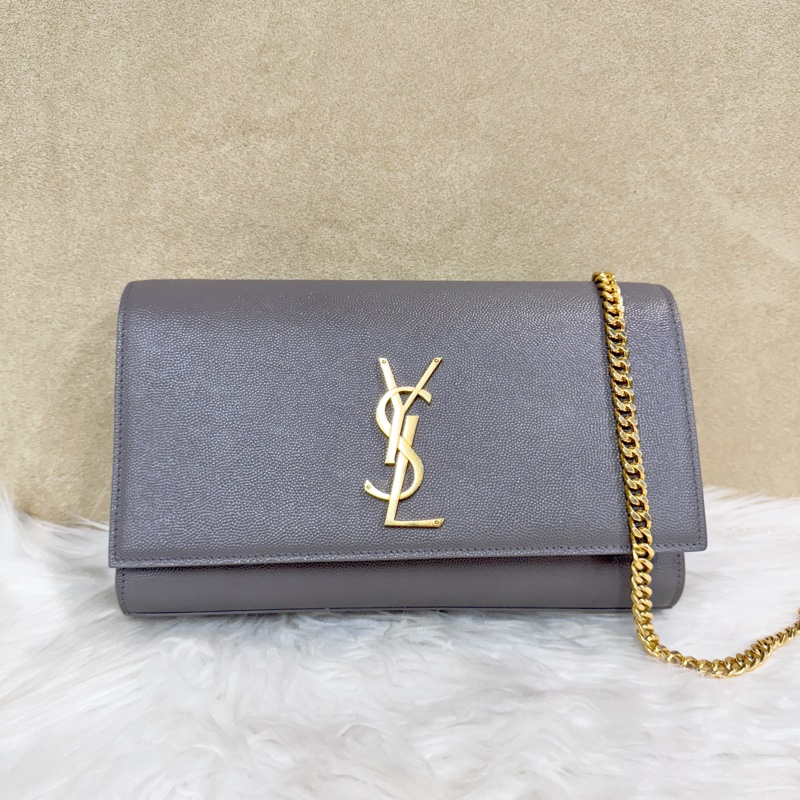 YSL Kate 中號 灰魚子醬金釦斜背包-0