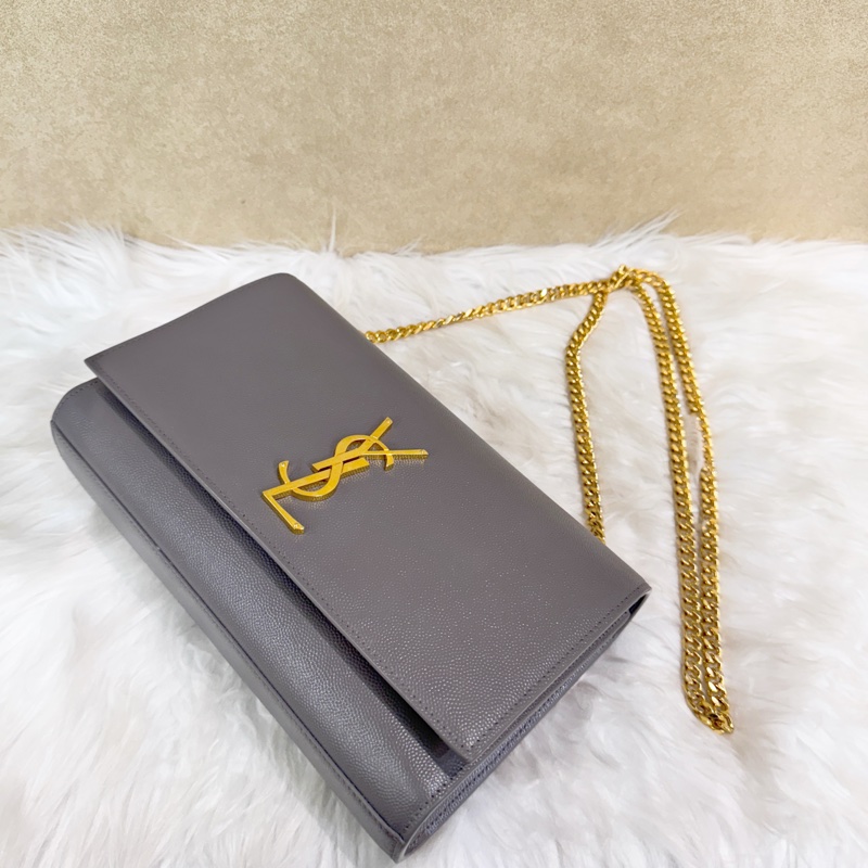 YSL Kate 中號 灰魚子醬金釦斜背包-9