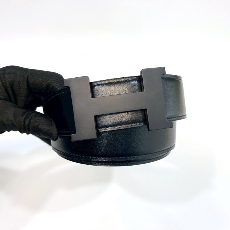 HERMES黑灰雙面消光H釦皮帶 H081106-0