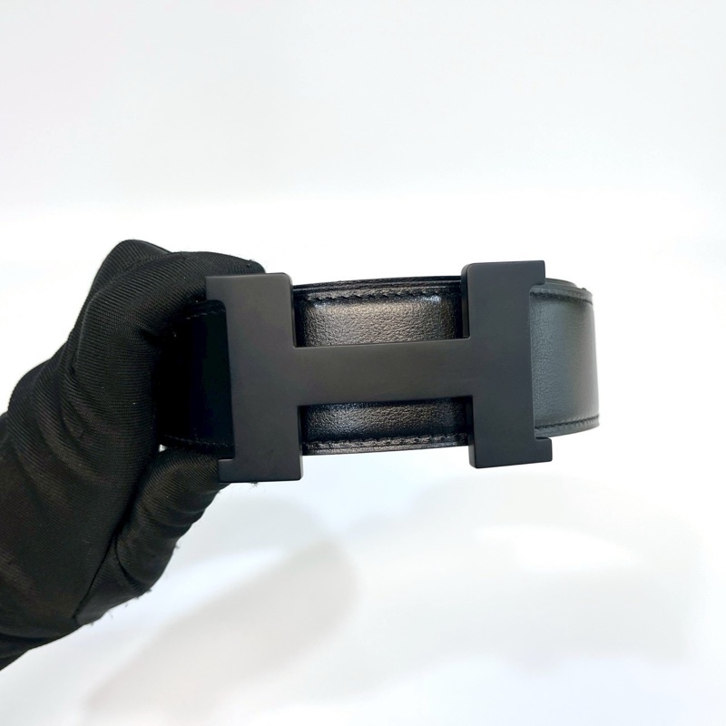 HERMES黑灰雙面消光H釦皮帶 H081106-2