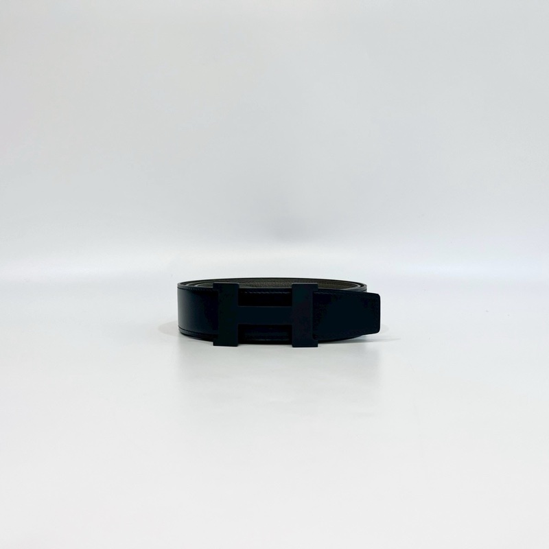 HERMES黑灰雙面消光H釦皮帶 H081106-4