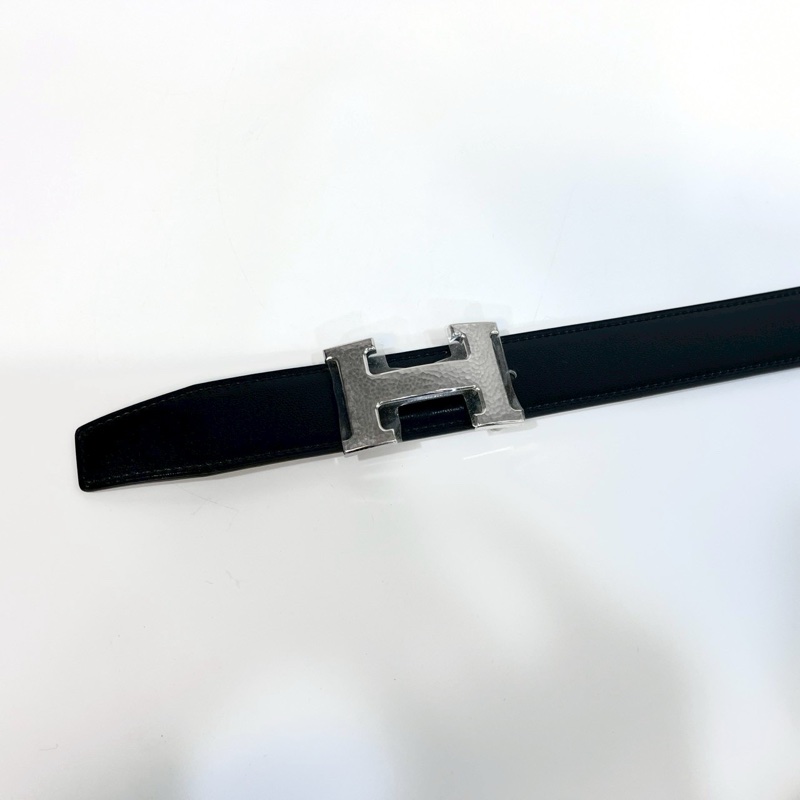 HERMES黑拚巧克力色TOGO皮 H 銀釦皮帶-2