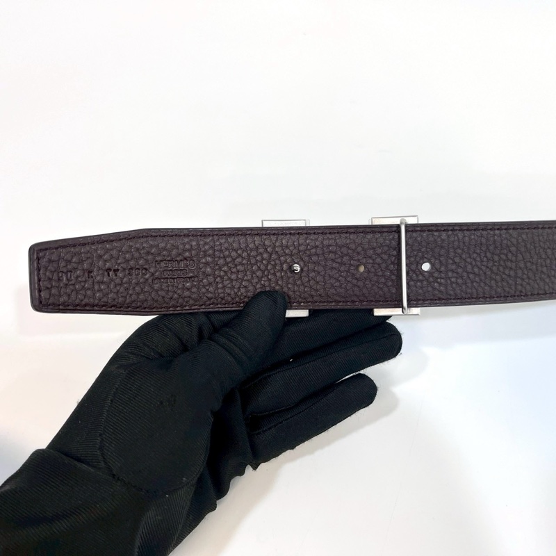 HERMES黑拚巧克力色TOGO皮 H 銀釦皮帶-7
