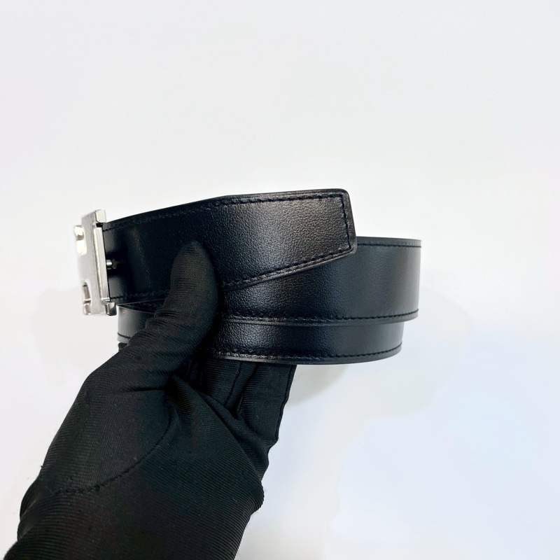 HERMES黑拚巧克力色TOGO皮 H 銀釦皮帶-8