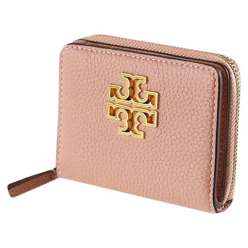 【TORY BURCH】雙T-LOGO素面拉鍊短夾-粉紅色-1