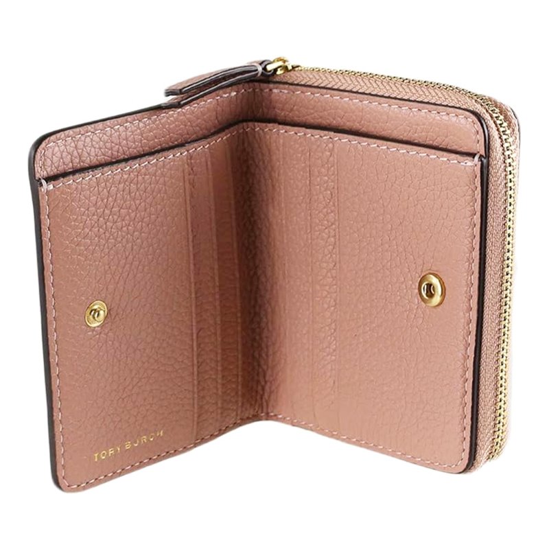 【TORY BURCH】雙T-LOGO素面拉鍊短夾-粉紅色-3