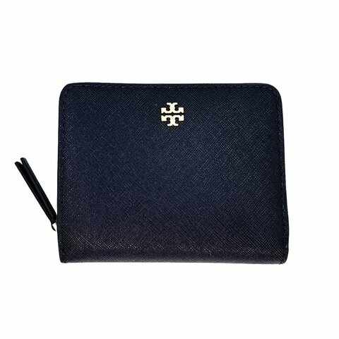 【TORY BURCH】二折拉鍊防刮短夾-深藍色