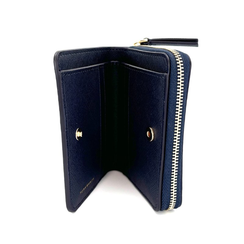 【TORY BURCH】二折拉鍊防刮短夾-深藍色-1