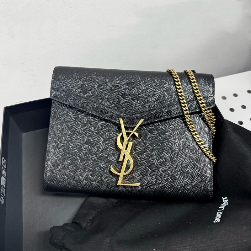 YSL /聖羅蘭 黑金魚子醬爆款 郵差包黑金信封包-0