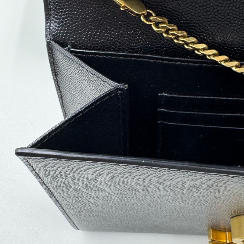 YSL /聖羅蘭 黑金魚子醬爆款 郵差包黑金信封包-8