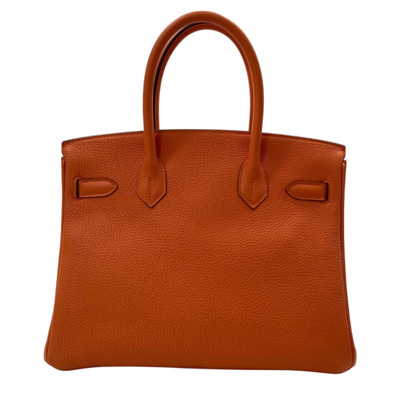 HERMES 愛馬仕 BIRKIN30 R刻 皮革 手提包 橘色 銀釦-1