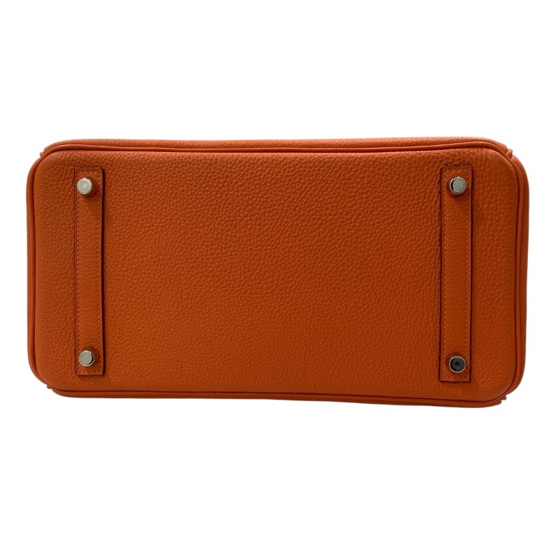 HERMES 愛馬仕 BIRKIN30 R刻 皮革 手提包 橘色 銀釦-4