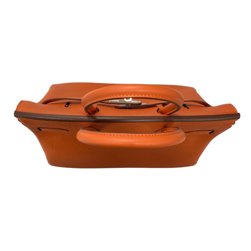 HERMES 愛馬仕 BIRKIN30 R刻 皮革 手提包 橘色 銀釦-5