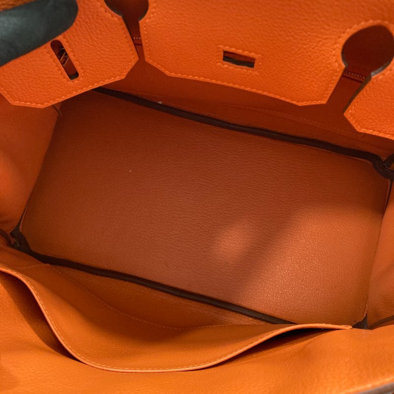 HERMES 愛馬仕 BIRKIN30 R刻 皮革 手提包 橘色 銀釦-6