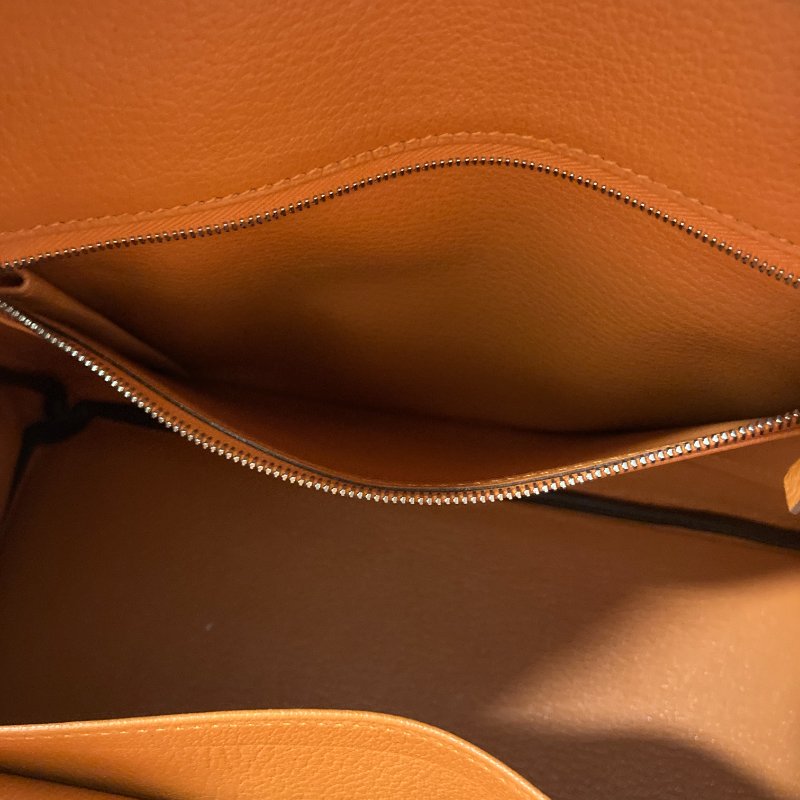 HERMES 愛馬仕 BIRKIN30 R刻 皮革 手提包 橘色 銀釦-7