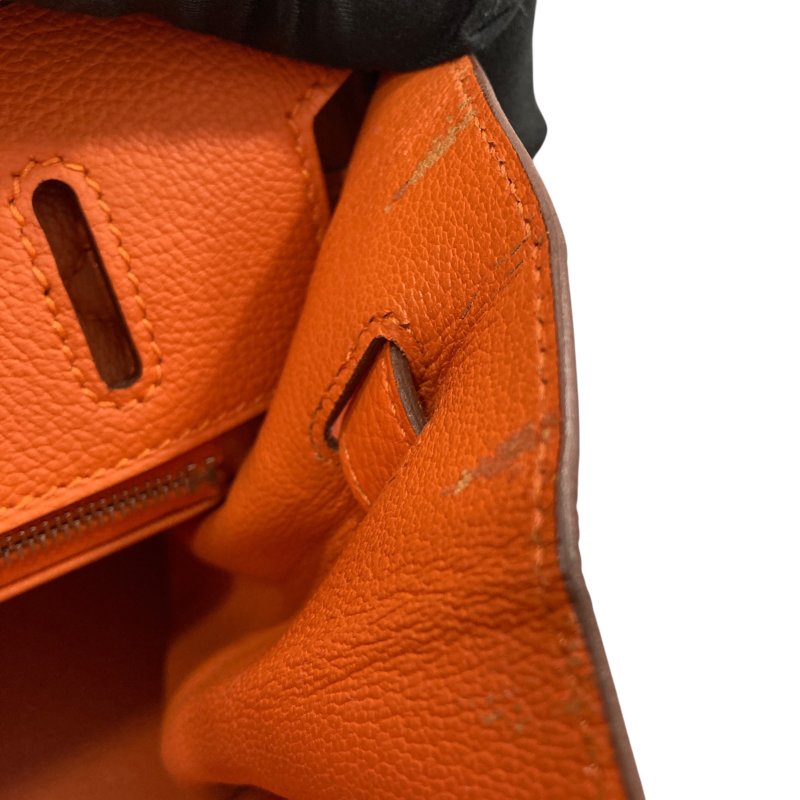 HERMES 愛馬仕 BIRKIN30 R刻 皮革 手提包 橘色 銀釦-9